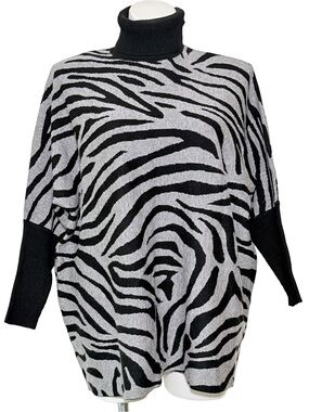 Vintage Zebra Swirl knit Turtleneck Sweater oversized flowy dolman style large